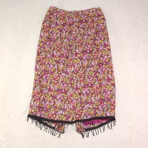 Vintage 90s Ditsy Floral Skirt 2 Whimsy Romantic Beaded Fringe Pencil Pink Black